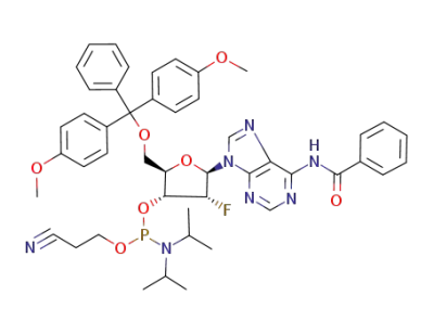 N-[9-[(2R,3R,4R,5R)-5-[[bis(4-methoxyphenyl)-phenyl-methoxy]methyl]-4-[2-cyanoethoxy-(diisopropylamino)phosphanyl]oxy-3-fluoro-tetrahydrofuran-2-yl]purin-6-yl]benzamide