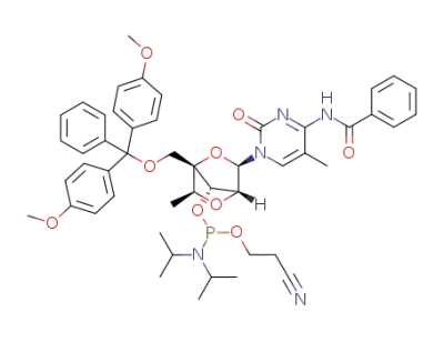 (1S,3R,4R,6S,7S)-7-[2-cyanoethoxy(diisopropylamino)phosphinoxy]-1-(4,4'-dimethoxytrityloxymethyl)-6-methyl-3-(5-methyl-4-N-benzoylcytosin-1-yl)-2,5-dioxa-bicyclo[2.2.1]heptane