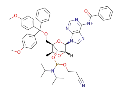 (1S,3R,4R,6S,7S)-3-(6-N-benzoyladenin-9-yl)-7-[2-cyanoethoxy(diisopropylamino)phosphinoxy]-1-(4,4'-dimethoxytrityloxymethyl)-6-methyl-2,5-dioxabicyclo[2.2.1]heptane